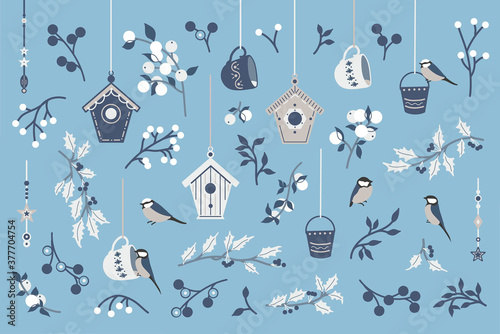 Collection of birds and branches.