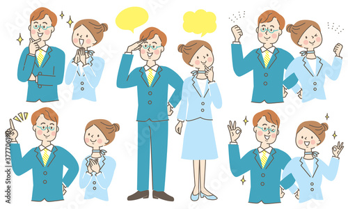 スーツ姿の男女の表情セット