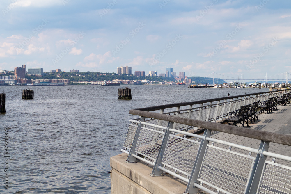 Riverfront along the Hudson River at Riverside Park on the Upper West Side of New York City