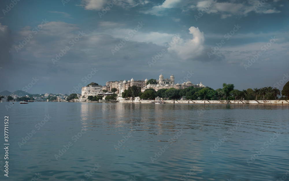 Full View of City Palace. The palace is Located in Udaipur City in The Indian State of Rajasthan