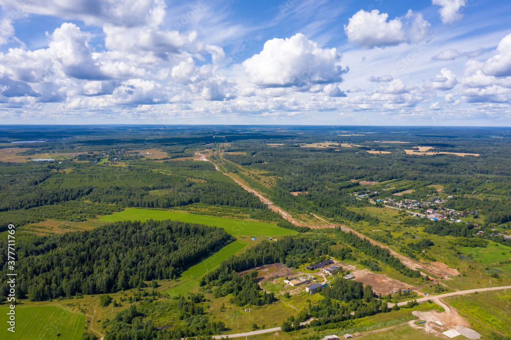 A view from a height on the village of Bunkovo, Ivanovo district, Ivanovo region, Russia.