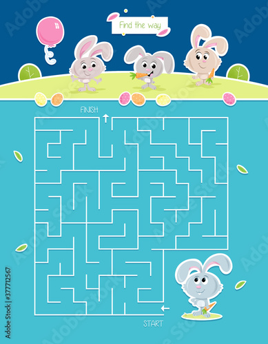 Easter bunnies and spring maze - Lovely game suitable for preschool and school children - Find the way