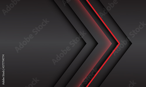 Abstract red light arrow direction on grey metallic shadow with blank space design modern futuristic background vector illustration.