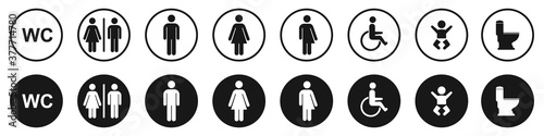 Toilet icons set, man and woman symbol,  toilet signs, WC  toilet signs,  vector illustration photo