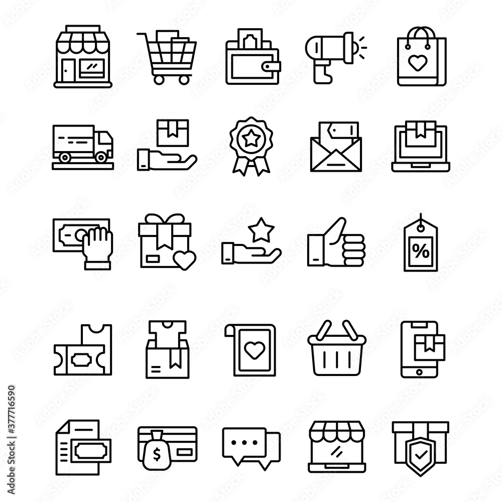 Set of Shopping icons with line art style.
