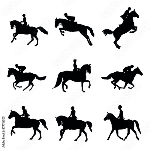 Silhouette Of Horseback Riding Or Equestrian Sport Set