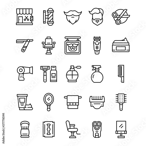 Set of Barbershop icons with line art style.