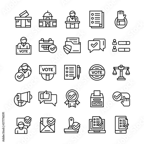 Set of Voting and election icons with line art style.