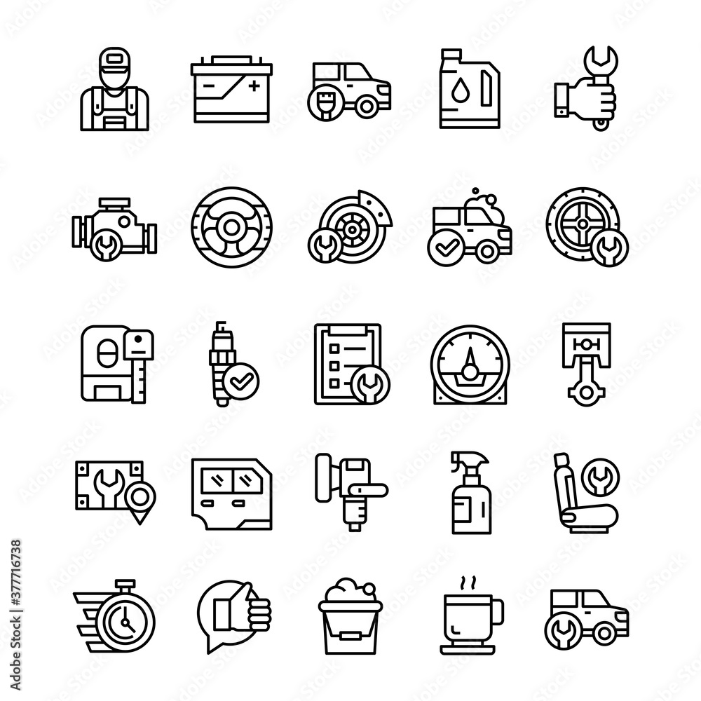 Set of Car Service icons with line art style.