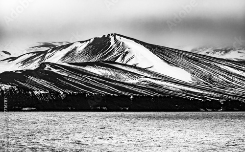 Black Snow Mountains Telefon Bay Deception Island Antarctica