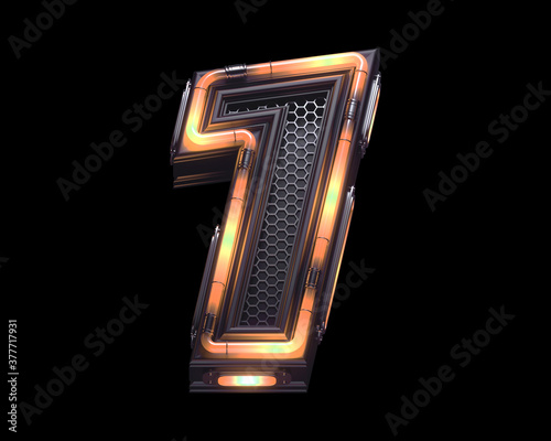 Futuristic orange light font. Letter photo