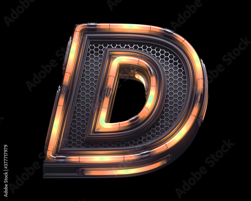 Futuristic orange light font. Letter D photo