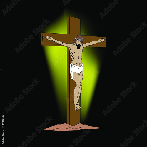 Icon of the crucifixion of Christ. Church symbol for the Easter holiday. The biblical sign of redemption. Vector.