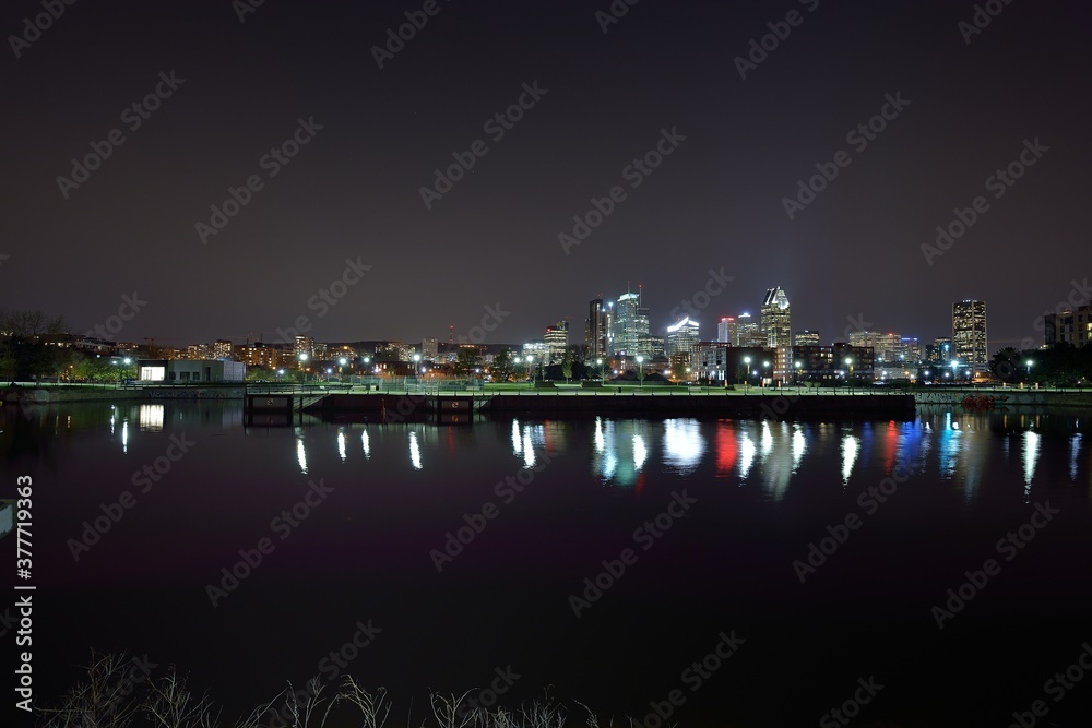 Montreal at night from Canal Lachine and Griffintown