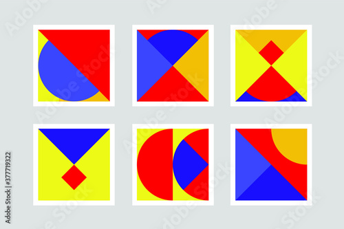 Set of bright abstract geometric backgrounds with modern vector design. Applicable for cover, card, voucher, poster, flyer, banner