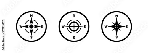 Black and white compass direction icon.North arrow symbol set.