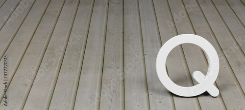 High resolution image of the alphabet Q text on simple background. 3D rendering.