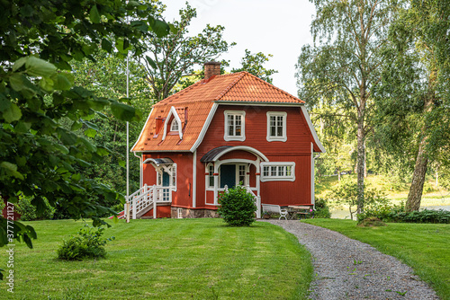 Traditional swedish red and white house..