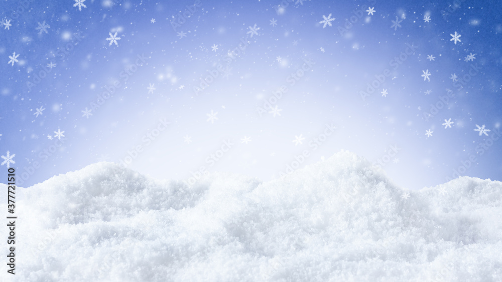 Winter snow background with snowflakes  over blue.