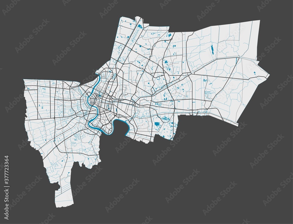 Obraz premium Detailed map of Bangkok city, Cityscape. Royalty free vector illustration.
