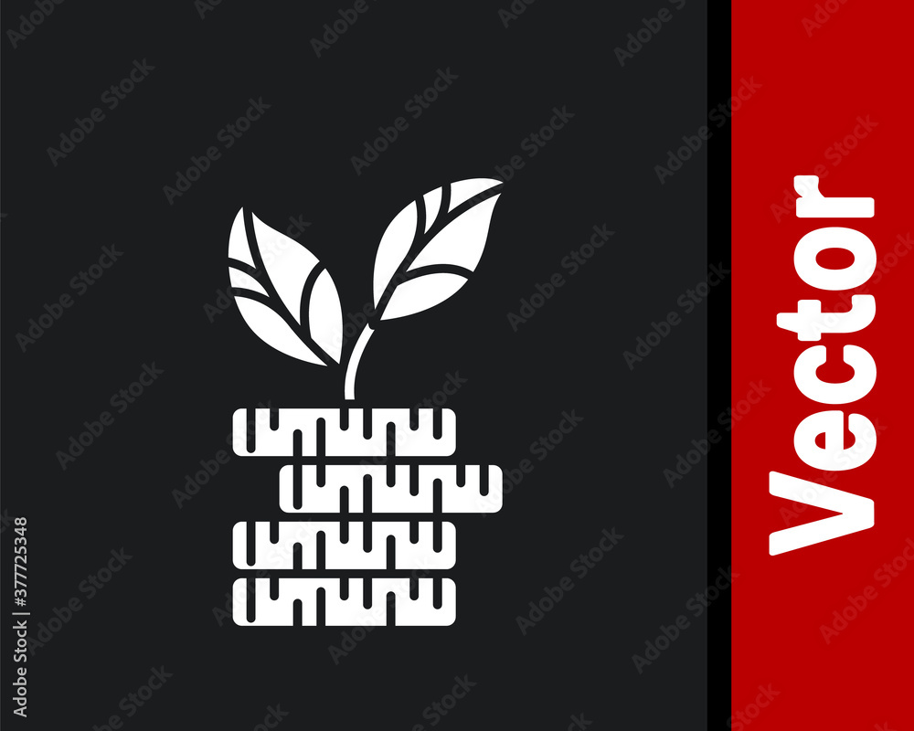 White Dollar plant icon isolated on black background. Business investment growth concept. Money savings and investment. Vector Illustration.
