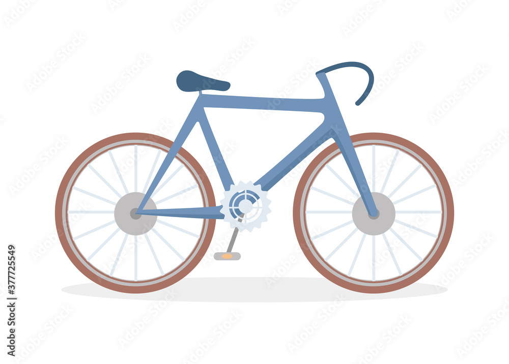 Classic bicycle vector flat illustration isolated on white background. Full-suspension mountain bike, modern city bike. Multi-speed bicycle for adults. Sport, active lifestyle concept.