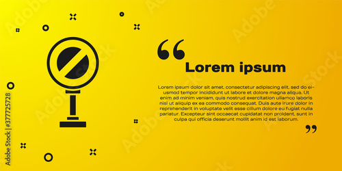 Black Stop sign icon isolated on yellow background. Traffic regulatory warning stop symbol. Vector Illustration.