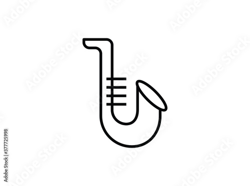 saxophone trumpet icon black vector illustration, outline vector sign, linear pictogram isolated on white. Symbol, logo illustration
