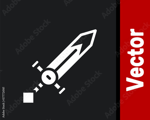 White Medieval sword icon isolated on black background. Medieval weapon. Vector.