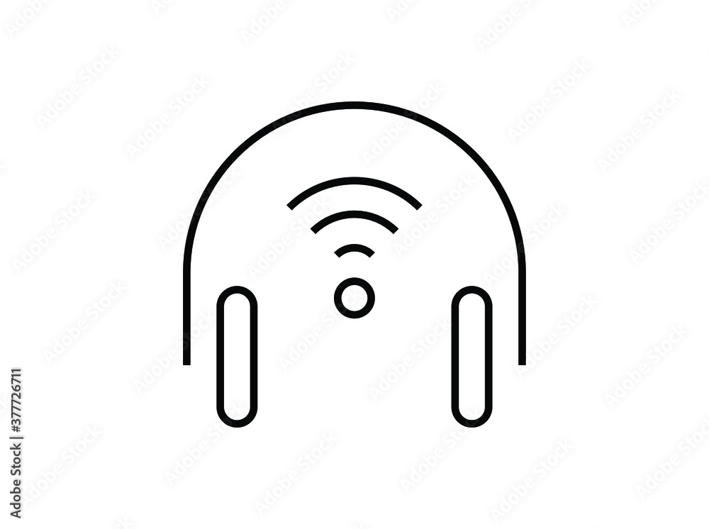 Line Headphones icon isolated on white background. Outline symbol for website design, mobile application, ui. Black symbol silhouette isolated. Headphones pictogram. Vector illustration, editorial str