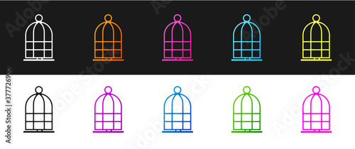 Set Cage for birds icon isolated on black and white background. Vector.