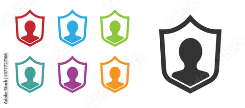 Black User protection icon isolated on white background. Secure user login, password protected, personal data protection, authentication. Set icons colorful. Vector.