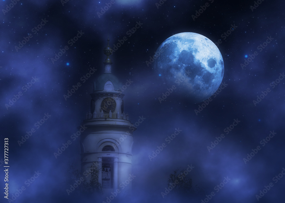 Old chapel and moon