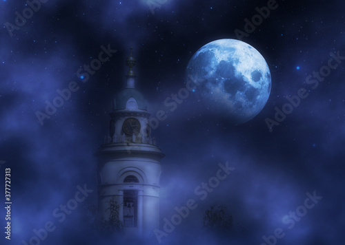 Old chapel and moon