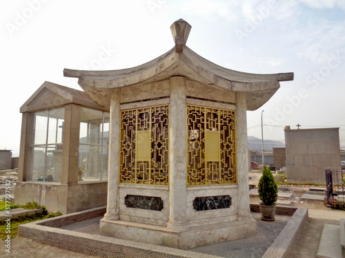 Oriental style mausoleums in the Presbitero Maestro Cemetery Museum, cultural heritage of Lima