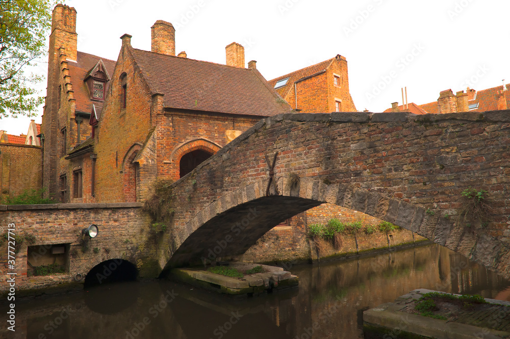 The smallest bridge of the city, Historic centre of Bruges, Belgium, Unesco World Heritage Site.