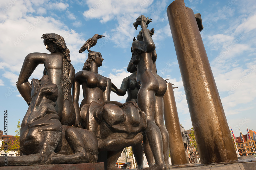 Statues at T’Zand Square, Bruges, Belgium.