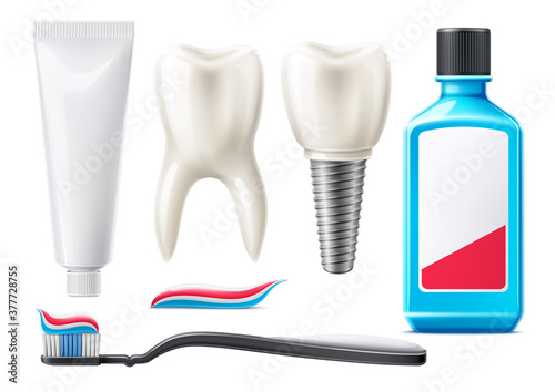 Vector 3d teeth and oral care products mock up