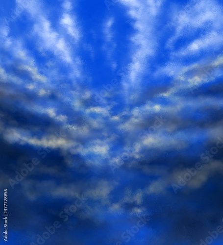 Digital oil paintings landscape, blue sky with clouds