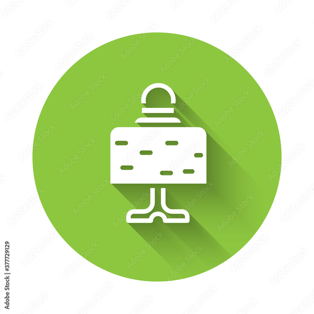 White Magic ball on table icon isolated with long shadow. Crystal ball. Green circle button. Vector. White Magic ball on table icon isolated with long shadow. Crystal ball. Green circle button. Vector.