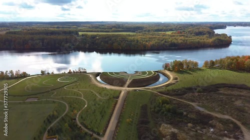 Autumn Aerial Landscape Over the Garden of Destiny in Koknese, Open-air Park 