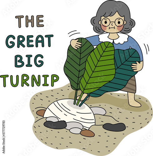 Cartoon of the great big turnip and old people. Simple cute hand draw line vector and minimal icons flat style character illustration.
