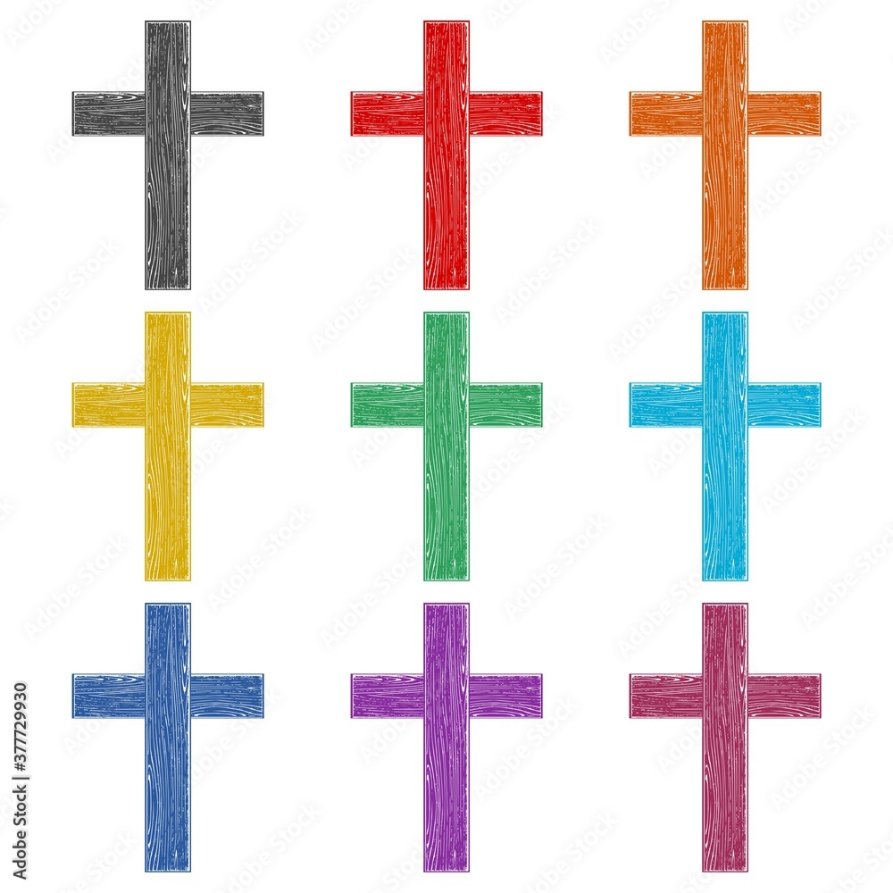 Wooden cross. Christian religion symbol icon, color set Wooden cross. Christian religion symbol icon, color set