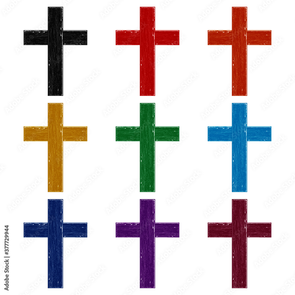 Wooden cross. Christian religion symbol icon, color set Wooden cross. Christian religion symbol icon, color set