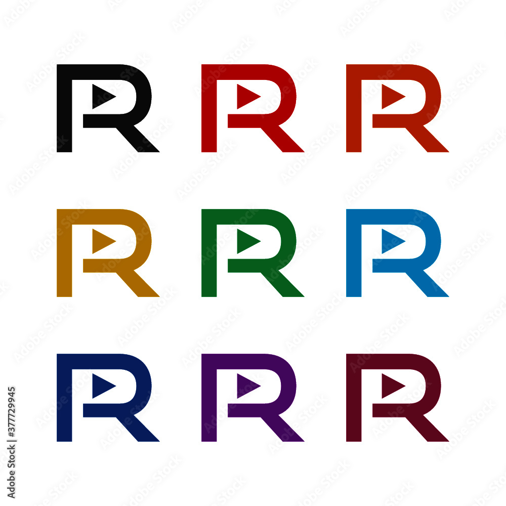 R letter logo design, color set