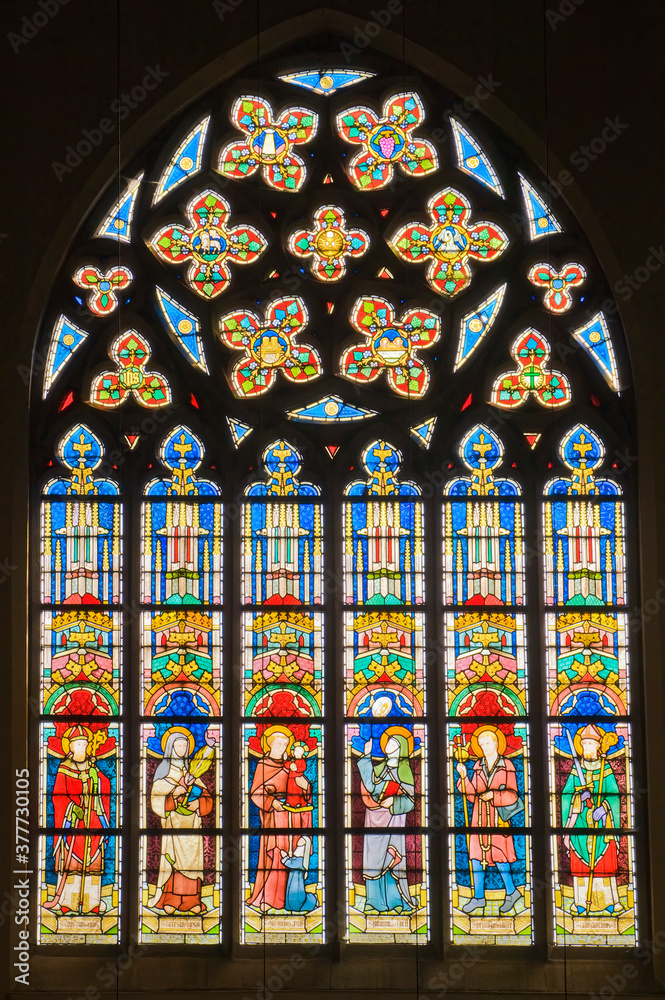 Sint Amandsberg Beguinage, Anthony de Padua Chapel, Stained Glass Window, Gent, Belgium, Unesco World Heritage Site.
