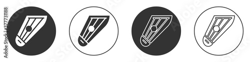 Black Musical instrument kankles icon isolated on white background. Circle button. Vector.