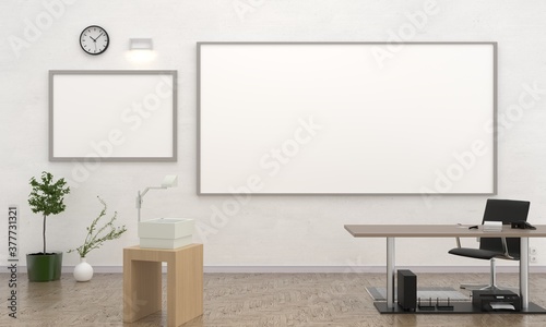 Classroom interior with working space, 3D rendering