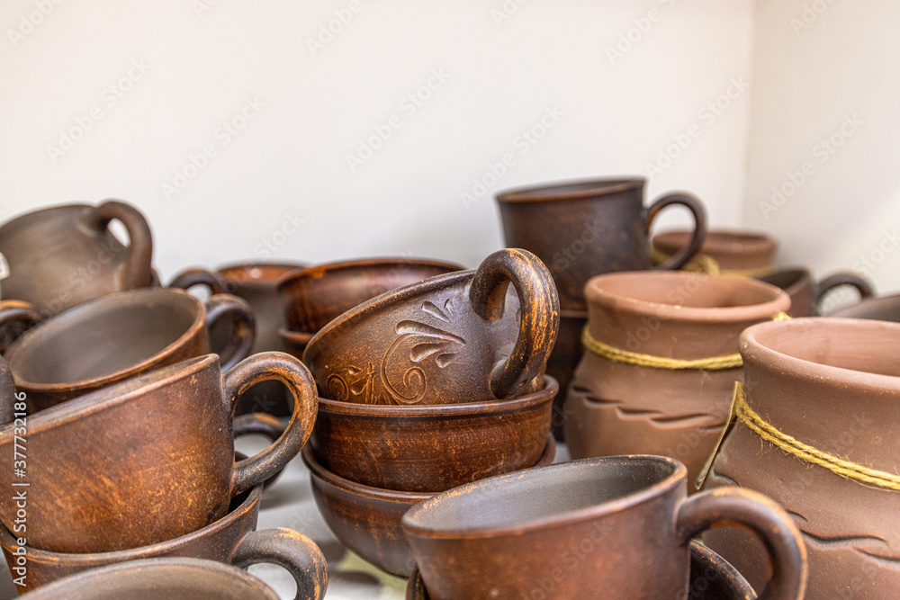 Traditional Tatar ceramic cups and jugs, Crimea