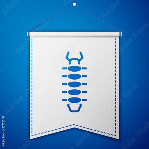 Blue Centipede insect icon isolated on blue background. White pennant template. Vector.